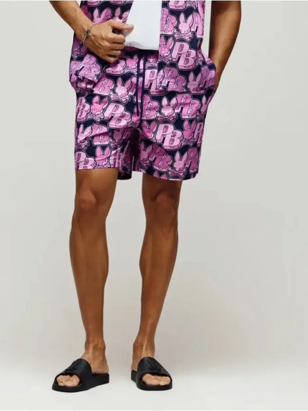 Psycho Bunny Men’s Pink Graphic Logo Swim Shorts Sz Large-6